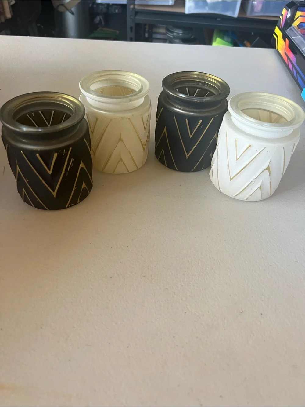 Chevron Votive Candle Holders Set - Black and Cream